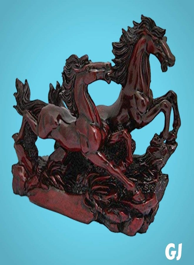 GJ Polyresin Feng Shui Two Running Horses Showpiece Red Color - Image 4